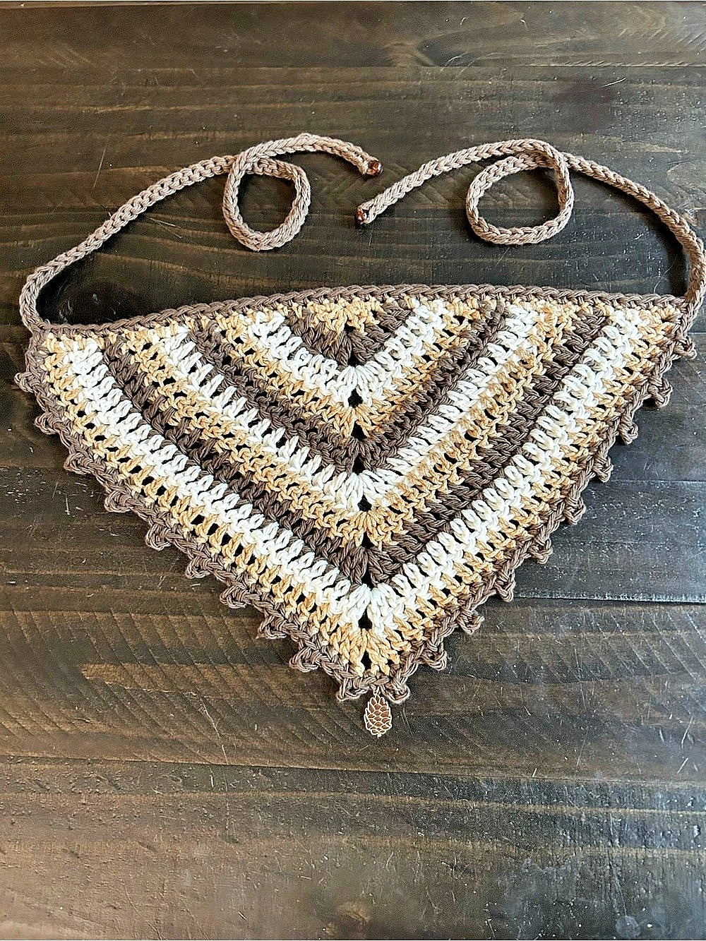 Crochet bandana in Brown & Cream